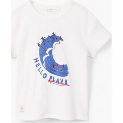 Mango Kids - T-shirt dziecięcy Luna 110-164 cm. Białe t-shirty chłopięce marki Mango Kids, z nadrukiem, z bawełny, z okrągłym kołnierzem. Za 35,90 zł.
