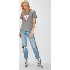 Guess Jeans - Top. Szare topy damskie Guess Jeans, m, z aplikacjami, z bawełny, z okrągłym kołnierzem. Za 189,90 zł.