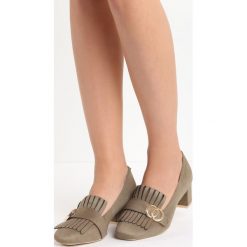 Khaki Czółenka Nigella. Brązowe buty ślubne damskie marki Born2be, z aplikacjami, ze skóry, na niskim obcasie, na słupku. Za 69,99 zł.