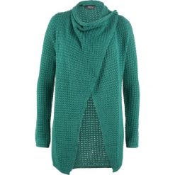 Sweter rozpinany w strukturalny wzór bonprix dymny szmaragdowy. Niebieskie swetry damskie bonprix, bez wzorów, bez rękawów, bez kaptura. Za 44,99 zł.