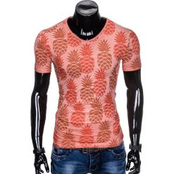 T-SHIRT MĘSKI Z NADRUKIEM S886 - POMARAŃCZOWY. Brązowe t-shirty męskie z nadrukiem Ombre Clothing, m. Za 39,00 zł.