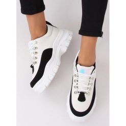 Buty na wysokiej podeszwie biało-czarne PF5329 BLACK. Czarne buty sportowe damskie FunKee.pl, bez wzorów, z tkaniny, sportowe. Za 98,99 zł.