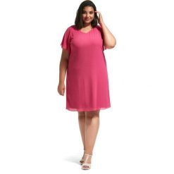 Amarantowa sukienka Eliza na wesele duże rozmiary XXL OVERSIZE PLUS SIZE LATO. Różowe sukienki damskie Moda Size Plus Iwanek, na co dzień, na lato, s, bez wzorów, z szyfonu, eleganckie, z dekoltem w serek, plus size, bez rękawów, asymetryczne. Za 195,00 zł.