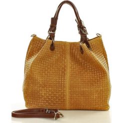 Skórzana torebka shopper MAZZINI - LINDA camello. Brązowe kuferki damskie marki MAZZINI, w paski, ze skóry, eleganckie, na ramię, bez dodatków. Za 269,00 zł.