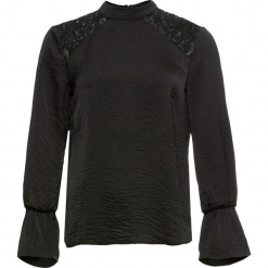 Bluzka z koronkową wstawką bonprix czarny. Czarne bluzki longsleeves bonprix, z koronki, ze stójką. Za 99,99 zł.