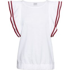 Shirt z rękawami z falban bonprix biało - ciemnoczerwony. Białe t-shirty damskie bonprix, bez wzorów, z okrągłym kołnierzem. Za 69,99 zł.