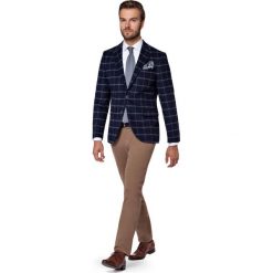 Marynarka Granatowa w Szarą Kratę Ankara. Szare marynarki męskie LANCERTO, na zimę, m, bez wzorów, z bawełny, eleganckie. W wyprzedaży za 299,90 zł.