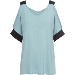 Shirt z wycięciami bonprix miętowo-czarny. Niebieskie koszulki damskie bonprix, bez wzorów, bez kołnierzyka, z krótkim rękawem. Za 64,99 zł.
