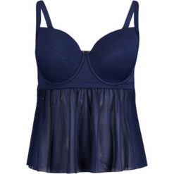 Koszulka tankini w kolorze granatowym. Niebieskie koszulki damskie Sapph, bez wzorów, z materiału, bez kołnierzyka, bez rękawów. W wyprzedaży za 122,95 zł.