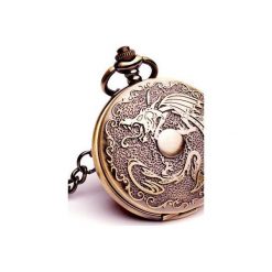 DRAGON WATCH - zegarek kieszonkowy na łańcuszku, dewizka. Żółte zegarki męskie marki Drobiny czasu, z brązu. Za 177,00 zł.