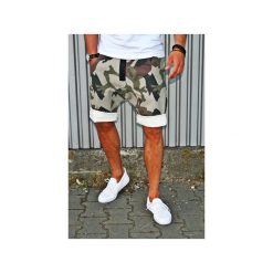 Bermudy damskie: Button jeans short pants krótkie spodenki moro