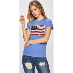 Polo Ralph Lauren - Top. Niebieskie bluzki damskie Polo Ralph Lauren, s, z nadrukiem, z bawełny, z okrągłym kołnierzem, z krótkim rękawem. W wyprzedaży za 189,90 zł.