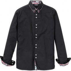 Koszula z długim rękawem Slim Fit bonprix czarny. Czarne koszule męskie bonprix, xxl, bez wzorów, z kontrastowym kołnierzykiem, z długim rękawem. Za 49,99 zł.