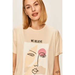 Answear Lab - T-shirt. Brązowe bluzki damskie Answear Lab, s, z nadrukiem, z bawełny, casualowe, z okrągłym kołnierzem. Za 49,90 zł.