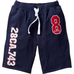 Bermudy dresowe bonprix ciemnoniebieski. Niebieskie spodnie męskie bonprix, s, w paski, z dresówki, sportowe. Za 54,99 zł.