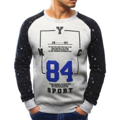 Bluzy męskie: Bluza męska bez kaptura z nadrukiem szara (bx3063)