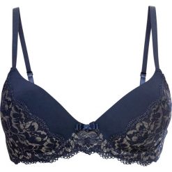 Biustonosz usztywniany bonprix ciemnoniebiesko-piaskowy. Niebieskie biustonosze bonprix, w koronkowe wzory, z koronki. Za 37,99 zł.