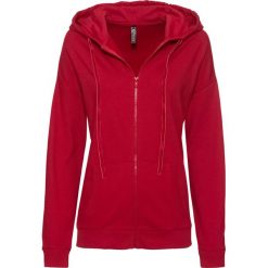 Bluza rozpinana z kapturem i aksamitnymi troczkami bonprix ciemnoczerwony. Czerwone bluzy rozpinane damskie marki bonprix, z kapturem. Za 59,99 zł.