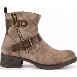 Brązowe Jesienne Botki VINCEZA. Pomarańczowe botki damskie Vinceza, na jesień, eleganckie, bez obcasa, ze sprzączką. Za 189,00 zł.