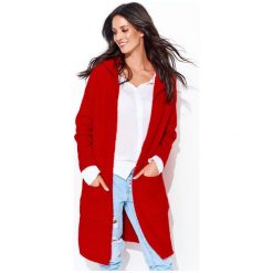 Numinou sweter damski NU_s34 uniwersalny, czerwony. Czerwone swetry damskie Numinou, s, w paski, eleganckie, z długim rękawem, długie, z kapturem. Za 219,00 zł.