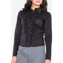 Czarna Kobieca Koszula z Falbankami. Czarne koszule damskie FIGL, xl, bez wzorów, z bawełny, z falbankami, z długim rękawem. Za 85,90 zł.