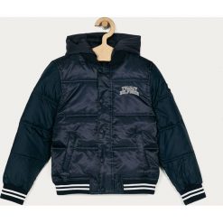 Tommy Hilfiger - Kurtka bomber dziecięca 128-176 cm. Niebieskie kurtki chłopięce TOMMY HILFIGER, bez wzorów, z elastanu, krótkie, z kapturem. Za 579,90 zł.