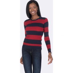 Sweter w kolorze granatowo-czerwonym. Czerwone swetry damskie Giorgio di Mare, xxl, w paski, z bawełny, bez rękawów, bez kaptura. W wyprzedaży za 129,95 zł.