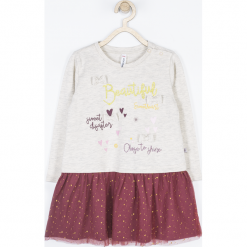 Sukienka. Szare sukienki dziewczęce z falbanami BEAUTIFUL, z aplikacjami, z bawełny, z długim rękawem, długie. Za 65,90 zł.