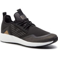 Sneakersy EA7 EMPORIO ARMANI - X8X030 XK053 00482 Black/Gold Metal. Czarne półbuty damskie EA7 Emporio Armani, bez wzorów, z tworzywa sztucznego, klasyczne, bez obcasa, na płaskiej podeszwie, bez zapięcia. Za 859,00 zł.