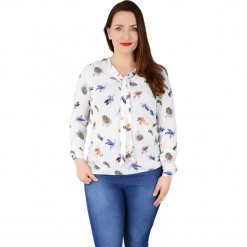 Elegancka bluzka wzór ptaszki OVERSIZE PLUS SIZE. Bluzki damskie Moda Size Plus Iwanek, s, bez wzorów, z elastanu, eleganckie, z klasycznym kołnierzykiem, plus size, bez rękawów. Za 109,00 zł.