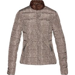 Kurtka pikowana bonprix ciemnobrązowo-biel wełny z nadrukiem. Pomarańczowe kurtki damskie bonprix, z nadrukiem, z wełny. Za 89,99 zł.
