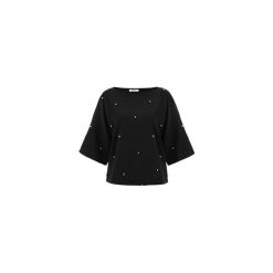 CZARNA LUŹNA BLUZKA DAMSKA KIMONO ZE SREBRNYMI KULECZKAMI. Czarne bluzki na imprezę marki Bien fashion, s, eleganckie, z okrągłym kołnierzem, z krótkim rękawem. Za 99,00 zł.
