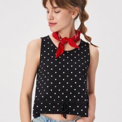 Crop top w grochy - Czarny. Czarne topy damskie Sinsay, s, w grochy, bez kołnierzyka. Za 19,99 zł.
