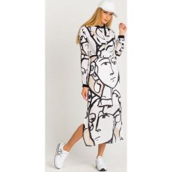 SUKIENKA Armani Exchange. Szare sukienki damskie Armani Exchange, na imprezę, s, z aplikacjami, z tkaniny, z okrągłym kołnierzem, bez rękawów, midi. Za 769,00 zł.