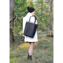 Shopper bag damskie: Skórzana torba z falbanką