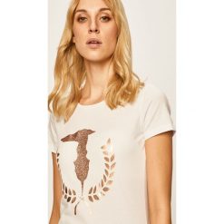 Trussardi Jeans - T-shirt. Czarne bluzki damskie Trussardi Jeans, s, z nadrukiem, z elastanu, z okrągłym kołnierzem. Za 189,90 zł.