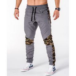 SPODNIE MĘSKIE JOGGERY P387 - SZARE. Szare joggery męskie marki Ombre Clothing, z materiału. Za 79,00 zł.