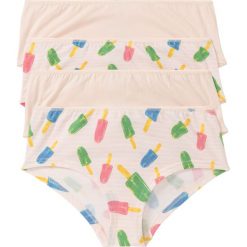 Figi panty (4 pary) bonprix z kolorowym nadrukiem + jasnoróżowe gładkie. Zielone majtki damskie bonprix, z nadrukiem. Za 39,96 zł.