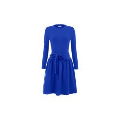 Niebieska sukienka z kokardą w talii. Niebieskie sukienki damskie marki Bien fashion, m, bez wzorów, eleganckie, bez kołnierzyka, z długim rękawem, długie, midi, rozkloszowane. Za 149,00 zł.