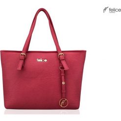 SKÓRZANA SHOPPERKA FELICE GOLD LUNA MALINOWA. Różowe torby damskie na zakupy Tagless, w paski, z bawełny, na ramię, bez dodatków. Za 316,60 zł.