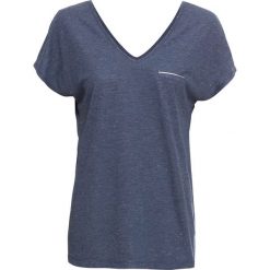 T-shirt z lureksową nitką bonprix indygo melanż. Niebieskie koszulki damskie bonprix, bez wzorów, z dekoltem w serek, bez rękawów. Za 74,99 zł.