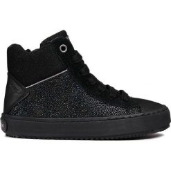 Geox - Półbuty. Czarne półbuty damskie marki Geox, z materiału, na obcasie. Za 329,90 zł.