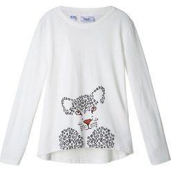 Shirt z długim rękawem bonprix biel wełny. Białe bluzki dziewczęce bonprix, z nadrukiem, z wełny, z klasycznym kołnierzykiem, z długim rękawem, długie, bez kaptura. Za 24,99 zł.