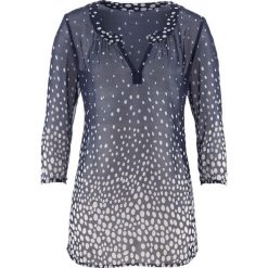 Bluzka bonprix ciemnoniebiesko-biały z nadrukiem. Niebieskie t-shirty damskie bonprix, z nadrukiem, z szyfonu, z okrągłym kołnierzem. Za 69,99 zł.