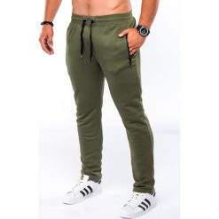 SPODNIE MĘSKIE DRESOWE P549 - KHAKI. Brązowe spodnie męskie Ombre Clothing, na co dzień, s, bez wzorów, z bawełny. Za 39,00 zł.