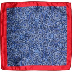 Niebieska Elegancka Poszetka Męska -ALTIES- Paisley, Czerwona Obramówka POSZALTS0330. Czerwone poszetki męskie Alties, paisley, eleganckie. Za 27,00 zł.