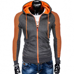 Bluza męska rozpinana z kapturem B820 - grafitowa/pomarańczowa. Szare bluzy męskie Ombre Clothing, s, bez wzorów, z bawełny, z kapturem, bez rękawów, z kapturem. Za 49,00 zł.