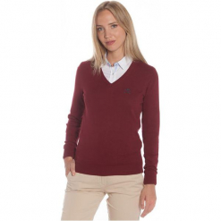 Polo Club C.H..A Sweter Damski L Burgundowy. Czerwone swetry klasyczne damskie Polo Club C.H..A, l, dekolt w kształcie v. W wyprzedaży za 239,00 zł.
