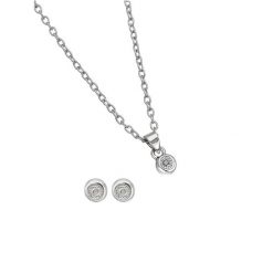 Zestaw w kolorze srebrnym - naszyjnik, kolczyki. Szare kolczyki damskie marki Windsor Pearl, z kryształem, srebrne. Za 119,95 zł.