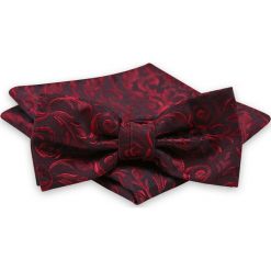 Ciemna Czerwona Mucha Męska -ALTIES- z Taką Samą Poszetką, Motyw Florystyczny MUALTS0570. Czerwone muszki męskie Alties, na imprezę, w paski, eleganckie. Za 40,00 zł.